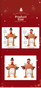 Detailed size chart for Thanksgiving plush turkey hats showing height and width dimensions