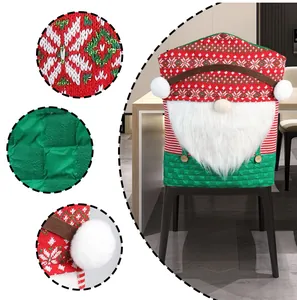 Detail of Christmas gnome chair cover with knit textures and festive 3D gnome decorations