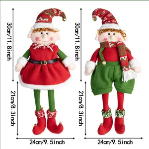 Detailed size chart for plush Christmas elf dolls featuring red and green outfits