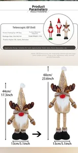Detailed size specifications for the adjustable Christmas gnome, reindeer, and Santa plush