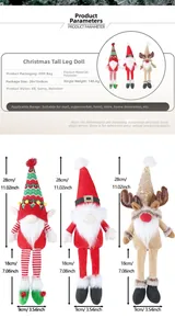 Detailed size chart for Christmas gnomes, Santa, and elk plush doll holiday decorations