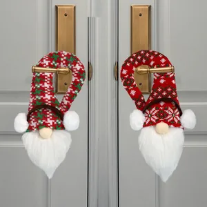 Juego de 2 adornos navideños de gnomos para pomos de puerta en punto rojo y verde