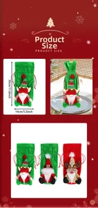Detailed dimensions of Gnome and Reindeer Christmas wine bottle covers showing 30x14 cm size