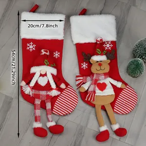 Large 54cm Christmas stockings set with 3D gnome and reindeer hanging decorations