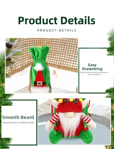 Detail of a Christmas gnome wine bottle cover with simple drawstring and smooth whiskers
