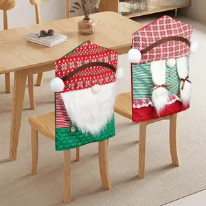 Christmas gnome chair covers with braided beard design for festive dining room decor