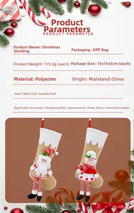 Detailed view of chef-themed Christmas stockings with rich festive decorations and parameters