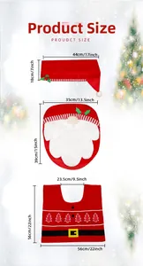 Size chart for 3-piece Christmas toilet seat cover set with gnome design measurements
