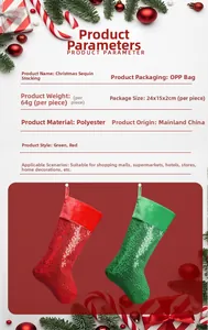 Detailed view of sequined Christmas stocking featuring red and green polyester material