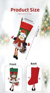 Guide des tailles détaillé pour grandes chaussettes de Noël avec pingouin et bonhomme de neige