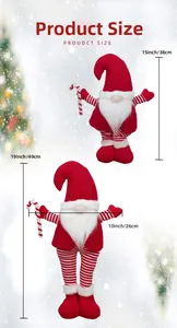 Detailed product size chart for telescopic Christmas gnomes showing 38cm and 49cm heights