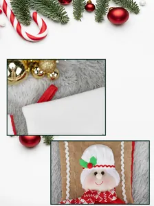 Detail of Christmas stocking featuring a plush chef doll and festive knit textures