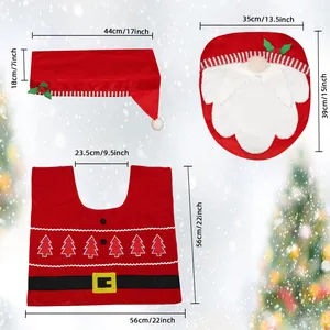 3-piece Christmas gnome toilet seat cover set with red hat tank lid and non-slip floor mat