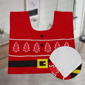 Christmas gnome toilet mat set in red flannel with non-slip backing for bathroom decor