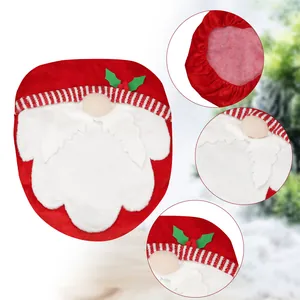 3-piece Christmas gnome toilet seat cover set with red velvet and non-slip mats