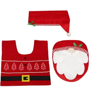 Christmas Gnome toilet cover and bath mat set with festive red plush 3-piece bathroom decor