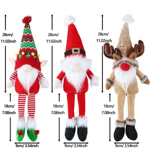 Set of three Christmas gnomes with Santa and reindeer themes, standing 11 inches tall