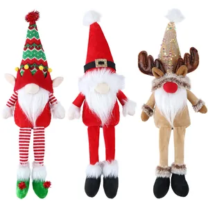 Three-piece Christmas long-legged plush gnomes with Santa, reindeer, and elf designs