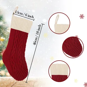 Calza di Natale in maglia a trecce rosso e bianco da 46 cm con pratico gancio