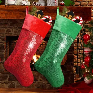 Glittering Sequin Christmas Stocking Large Velvet Xmas Gift Bag For Fireplace Christmas Tree Decor Hanging Holiday Ornaments Home Party
