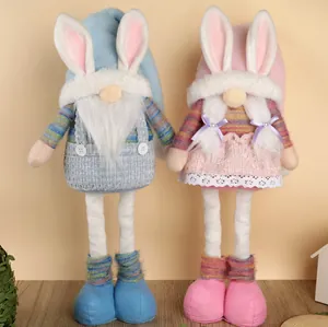 Detail showing plush Easter gnomes with telescopic legs and bunny ears decoration