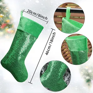 Sparkling green sequin Christmas stocking for fireplace decoration measuring 18x8 inches