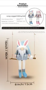Detalle del gnomo conejo de Pascua de piernas largas con peso 187g y altura 40cm