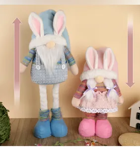Detail of Easter gnomes with rabbit ears showing telescopic adjustable height legs feature