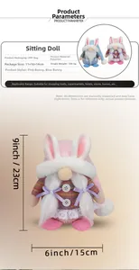 Detailed size specifications for the 9-inch Easter plush bunny gnome with pink ears