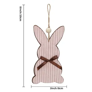 Easter bunny wooden hanging ornament with pink striped corduroy and bead detail