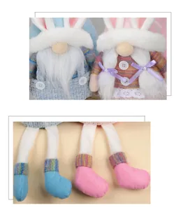 Detalle de gnomos de conejo de Pascua con texturas de punto, encaje y patas largas