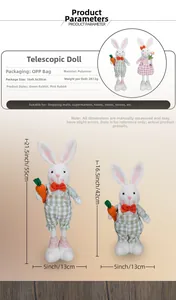 Détail montrant les jambes télescopiques des gnomes lapins de Pâques à hauteur réglable