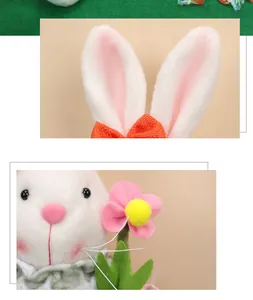 Detailansicht der Plüsch-Osterhasenohren mit orangefarbener Karoschleife und rosa Blume
