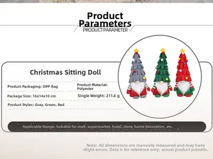 Spécifications détaillées du lutin de Noël montrant les dimensions et le poids précis