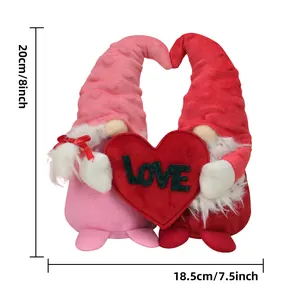 Valentine's Day faceless gnomes holding a red LOVE heart, plush holiday decor, 20cm high