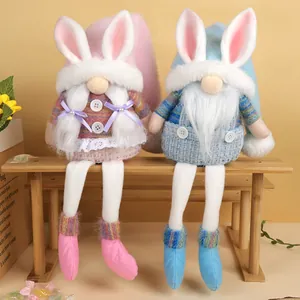 Gnomo de Pascua Hecho a Mano de Peluche Decoración Conejo Gonk de Piernas Largas para Fiesta de Primavera Mesa Hogar