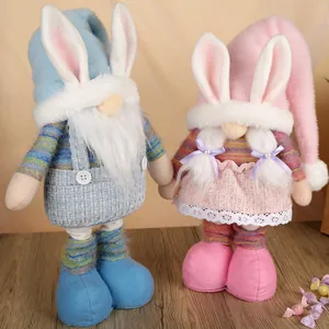 Cute plush Easter bunny gnomes set with telescopic legs and colorful knitted outfits