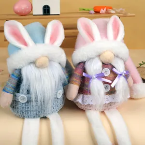 Gnomos de conejo de Pascua de peluche en rosa y azul para decoración festiva del hogar