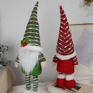 Nordic Christmas gnome dolls with retractable legs and striped hats for home decor