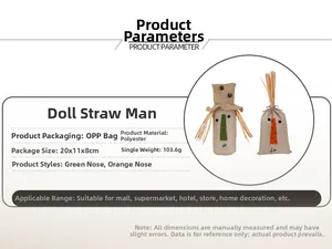 Detailed technical specifications for polyester scarecrow harvest dolls in gift bags