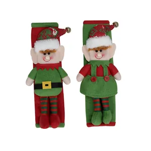 Fundas para manijas de refrigerador de Navidad con muñecos elfos de peluche rojos y verdes