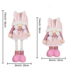 Pink Easter bunny gnomes plush dolls with retractable legs and lace apron decor