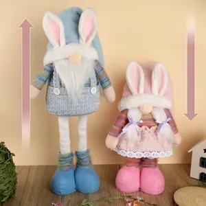 Pair of Easter plush gnomes with adjustable telescopic legs and cute rabbit ears