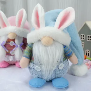 Easter gnome plush doll set with pink and blue bunny ears for festive home decoration