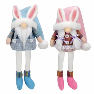 Set de gnomos conejos de Pascua en rosa y azul para decoración festiva de mesa en hogar