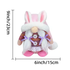 Plush Easter gnome doll with bunny ears and dimensions 9x6 inches on white background