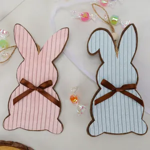 Easter fabric bunny pendants with corduroy texture and wooden beads for festive decoration