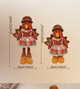 Detailed size specifications for small and large telescopic turkey plush Thanksgiving decor