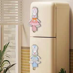 Fundas de peluche para manijas de refrigerador de conejo de Pascua en tela a cuadros