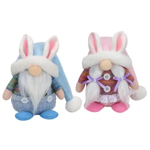 Set of two Easter faceless gnome plush dolls with rabbit ears and colorful outfits